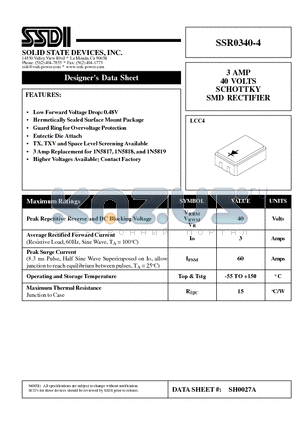 SSR0340-4 datasheet - 3 AMP 40 VOLTS SCHOTTKY SMD RECTIFIER