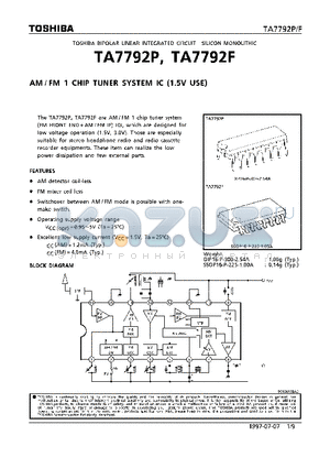 TA7792F datasheet - AM/FM 1CHIP TUNER SYSTEM IC