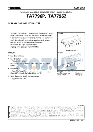TA7796Z datasheet - 5 BAND GRAPHIC EQUALIZER