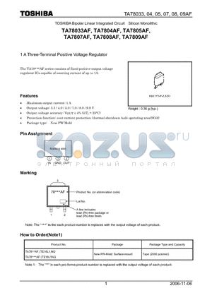 TA7805AF datasheet - 1 A Three-Terminal Positive Voltage Regulator