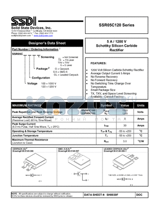 SSR05C100 datasheet - Schottky Silicon Carbide Rectifier