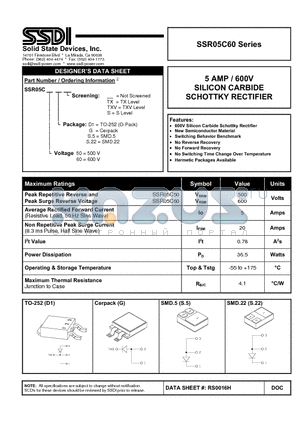 SSR05C60 datasheet - SILICON CARBIDE SCHOTTKY RECTIFIER