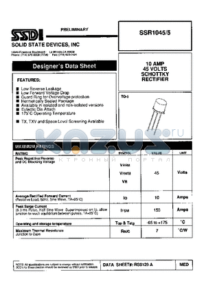 SSR1045-5 datasheet - 10 AMPS 45 VOLTS SCHOTTKY RECTIFER