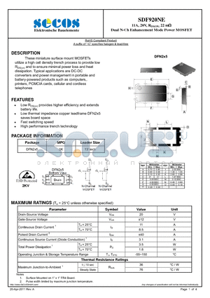 SDF920NE datasheet - Dual N-Ch Enhancement Mode Power MOSFET
