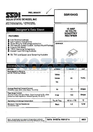 SSR1045G datasheet - 10 AMPS 45 VOLTS SCHOTTKY RECTIFER