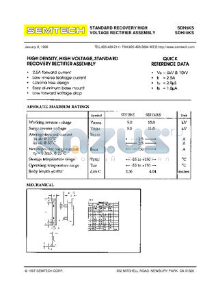 SDH10KS datasheet - STANDARD RECOVERY HIGH VOLTAGE RECTIFIER ASSEMBLY