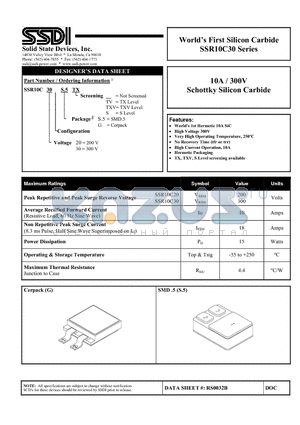SSR10C20 datasheet - 10A / 300V Schottky Silicon Carbide