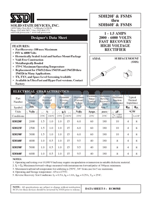 SDH20FSMS datasheet - 1-1.5AMPS FAST RECOVERY HIGH VOLTAGE RECTIFIER