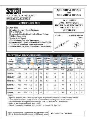 SDH20HF datasheet - 0.6-1 AMPS HYPER FAST RECOVERY HIGH VOLTAGE RECTIFIER