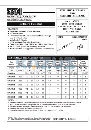 SDH20HFSMS datasheet - 0.6-1 AMPS HYPER FAST RECOVERY HIGH VOLTAGE RECTIFIER