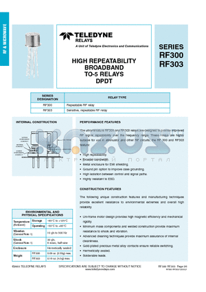 RF303 datasheet - HIGH REPEATABILITY BROADBAND TO-5 RELAYS DPDT