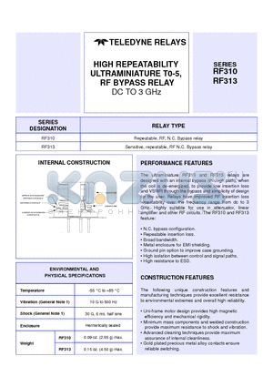 RF313-5 datasheet - HIGH REPEATABILITY ULTRAMINIATURE T0-5 RF BYPASS RELAY DC TO 3 GHz