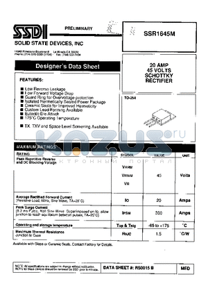 SSR1645M datasheet - 20 AMP 45 VOLTS SCHOTTKY RECTIFIER