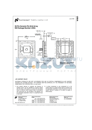 U99A datasheet - 99 Pin Ceramic Pin Grid Array NS Package Number U99A