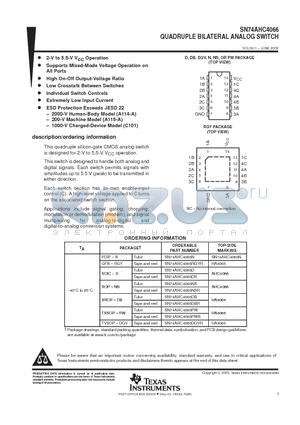 SN74AHC4066 datasheet - QUADRUPLE BILATERAL ANALOG SWITCH