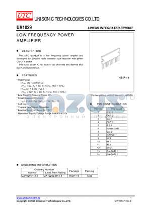 UA1029-H14-T datasheet - LOW FREQUENCY POWER AMPLIFIER