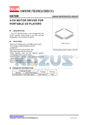 UA1538 datasheet - 4-CH MOTOR DRIVER FOR PORTABLE CD PLAYERS