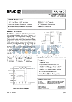 RF3146D datasheet - DUAL-BAND GSM900/DCS POWER AMP MODULE