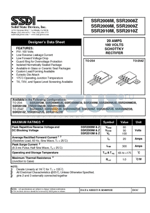 SSR2008Z datasheet - 20 AMPS 100 VOLTS CHOTTKY RECTIFER