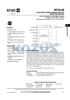 RF3146SB datasheet - QUAD-BAND GSM850/GSM900/DCS/PCS POWER AMP MODULE