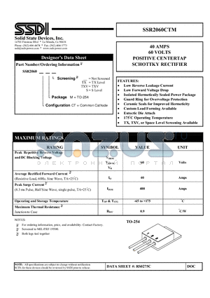 SSR2060CTM datasheet - POSITIVE CENTERTAP SCHOTTKY RECTIFIER