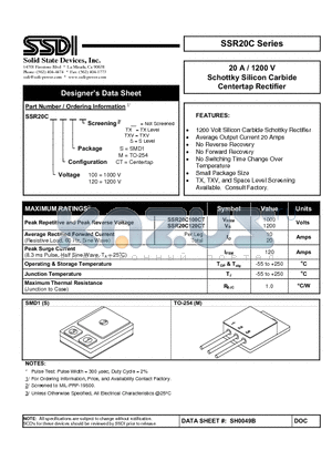 SSR20C120CT datasheet - Schottky Silicon Carbide
