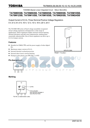 TA78M05SB datasheet - Output Current of 0.5 A, Three-Terminal Positive Voltage Regulators