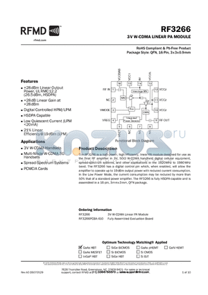 RF3266 datasheet - 3V W-CDMA LINEAR PA MODULE