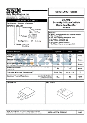 SSR24C60CT datasheet - Schottky Silicon Carbide Centertap Rectifier