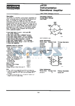 UA725 datasheet - INSTRUMENTATION OPERATIONAL AMPLIFIER