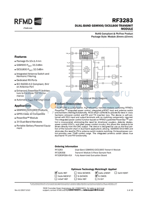 RF3283SB datasheet - DUAL-BAND GSM900/DCS1800 TRANSMIT MODULE