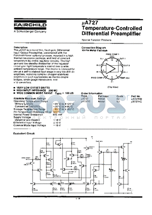 UA727HM datasheet - TEMPERATURE-CONTROLLED DIFFERENTIAL PREAMPLIFIER
