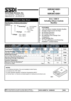 SSR30C100S1 datasheet - Schottky Silicon Carbide Rectifier