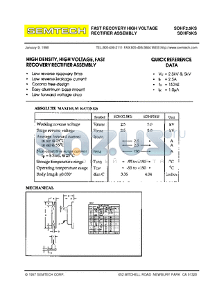 SDHF2.5KS datasheet - FAST RECOVERY HIGH VOLTAGE RECTIFIER ASSEMBLY