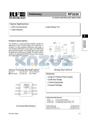 RF3330PCBA datasheet - IF GAIN CONTROLLED AMPLIFIER