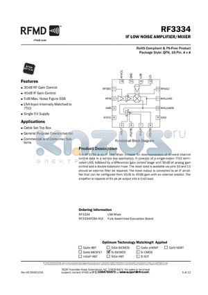 RF3334 datasheet - IF LOW NOISE AMPLIFIER/MIXER