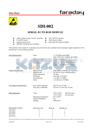 SDI-002 datasheet - SERIAL D1 TO RGB MODULE