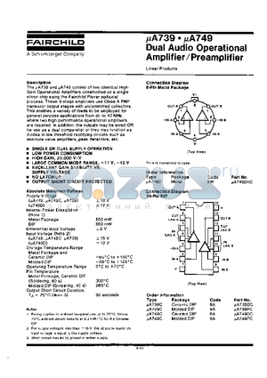 UA739C datasheet - DUAL AUDIO OPERATIONAL AMPLIFIER / PREAMPLIFIER