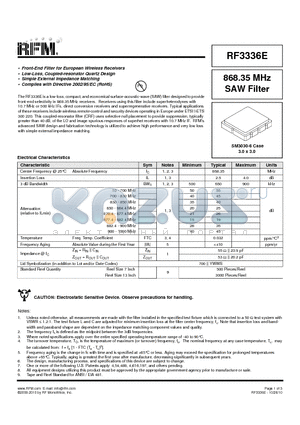 RF3336E datasheet - 868.35 MHz SAW Filter