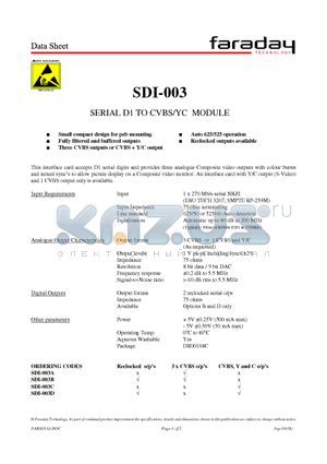 SDI-003B datasheet - SERIAL D1 TO CVBS/YC MODULE