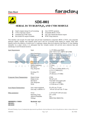 SDI-001 datasheet - SERIAL D1 TO RGB/YPBPR AND CVBS MODULE