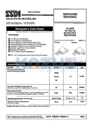 SSR4045M datasheet - 40 AMP 45 VOLTS SCHOTTKY RECTIFIER