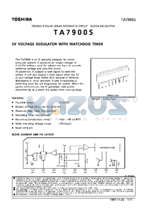 TA7900S datasheet - 5V VOLTAGE REGULATOR WITH WATCHDOG TIMER