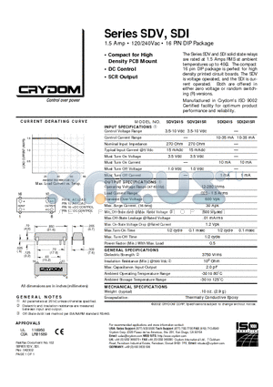 SDI2415 datasheet - 1.5 Amp  120/240Vac  16 PIN DIP Package