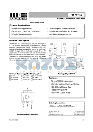 RF3375 datasheet - GENERAL PURPOSE AMPLIFIER