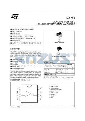 UA741I datasheet - GENERAL PURPOSE SINGLE OPERATIONAL AMPLIFIER