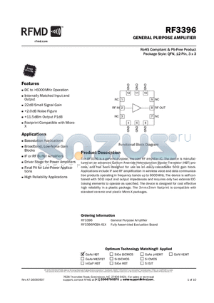 RF3396 datasheet - GENERAL PURPOSE AMPLIFIER