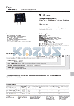 SSRF datasheet - 25A SIP Solid State Relay With Paired SCR Output, Integral Heatsink