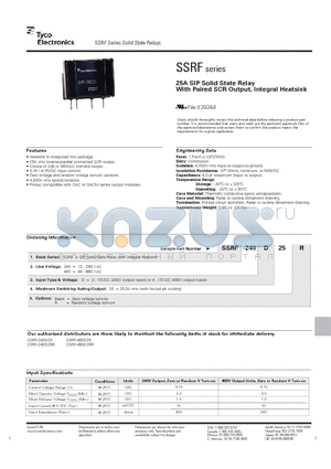 SSRF-480D25 datasheet - 25A SIP Solid State Relay With Paired SCR Output, Integral Heatsink