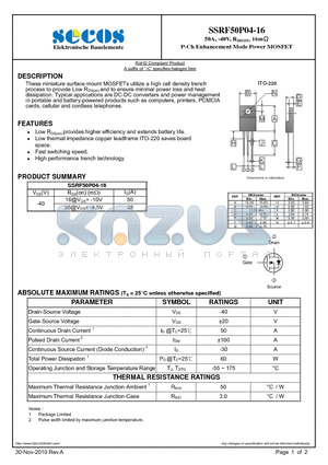 SSRF50P04-16 datasheet - P-Ch Enhancement Mode Power MOSFET